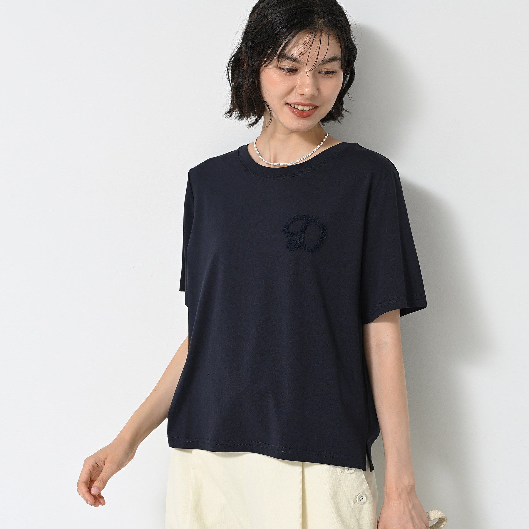 Dessin「【洗える】チュール刺繍Tシャツ」|Tシャツ・カットソー|ネイビー(094)