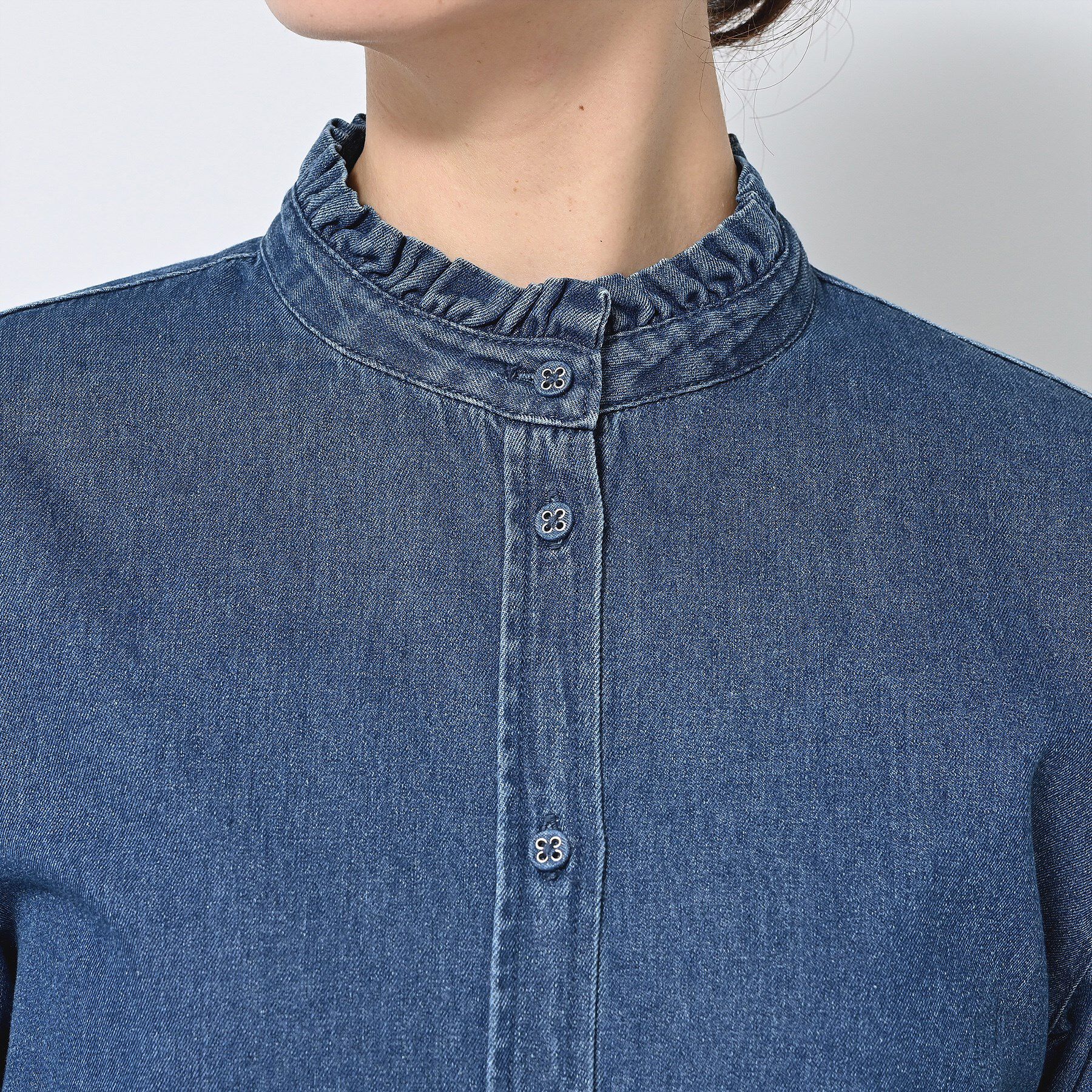 Dessin「【洗える】フリルデニムシャツ」|シャツ・ブラウス|