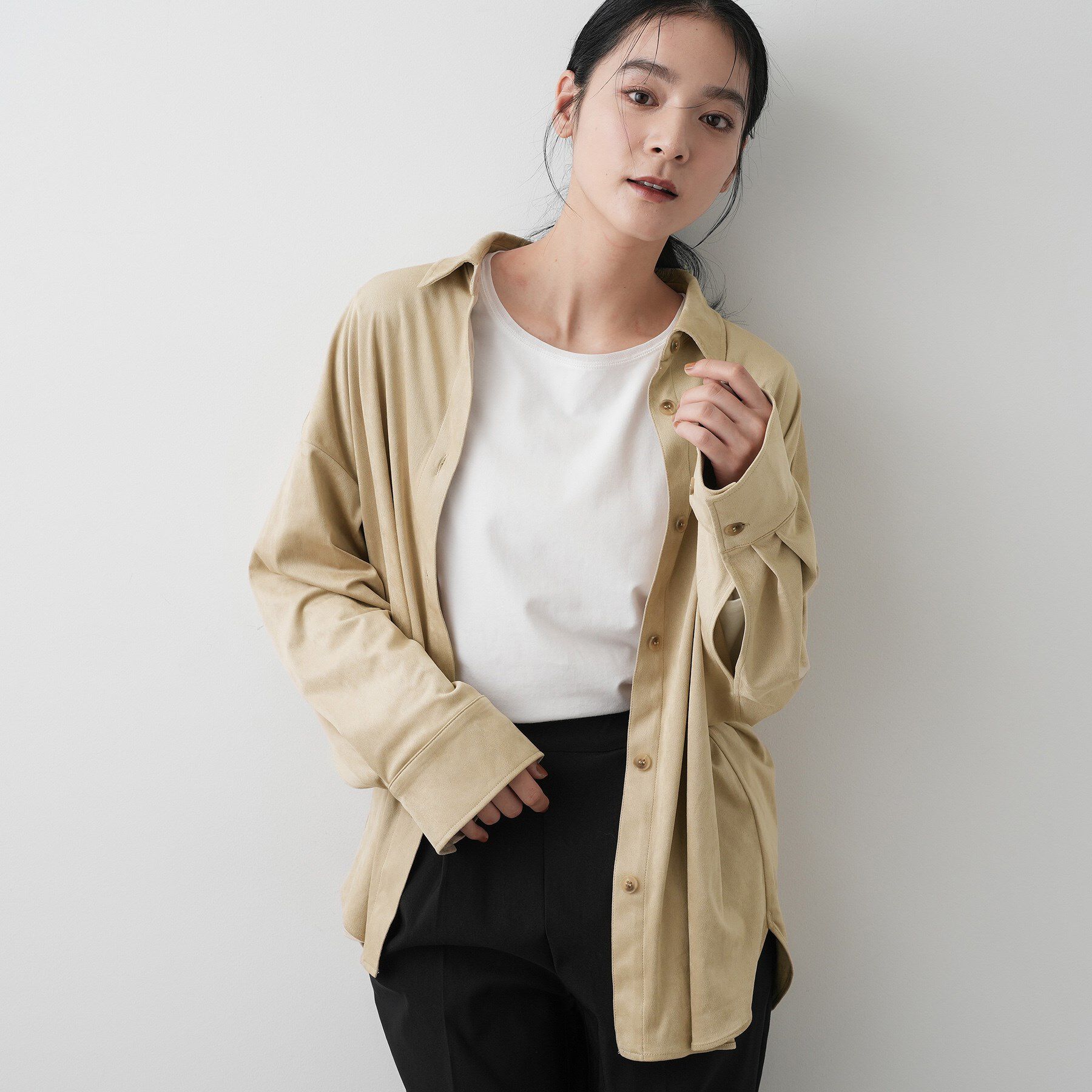 Dessin「【洗える】ストレッチスウェードライクシャツ」|シャツ・ブラウス|