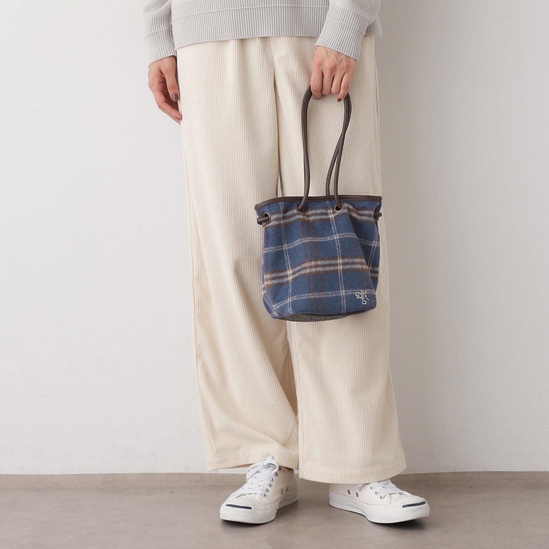 Dessin「2WAYチェック巾着バッグ」|ハンドバッグ|ブルー(291)