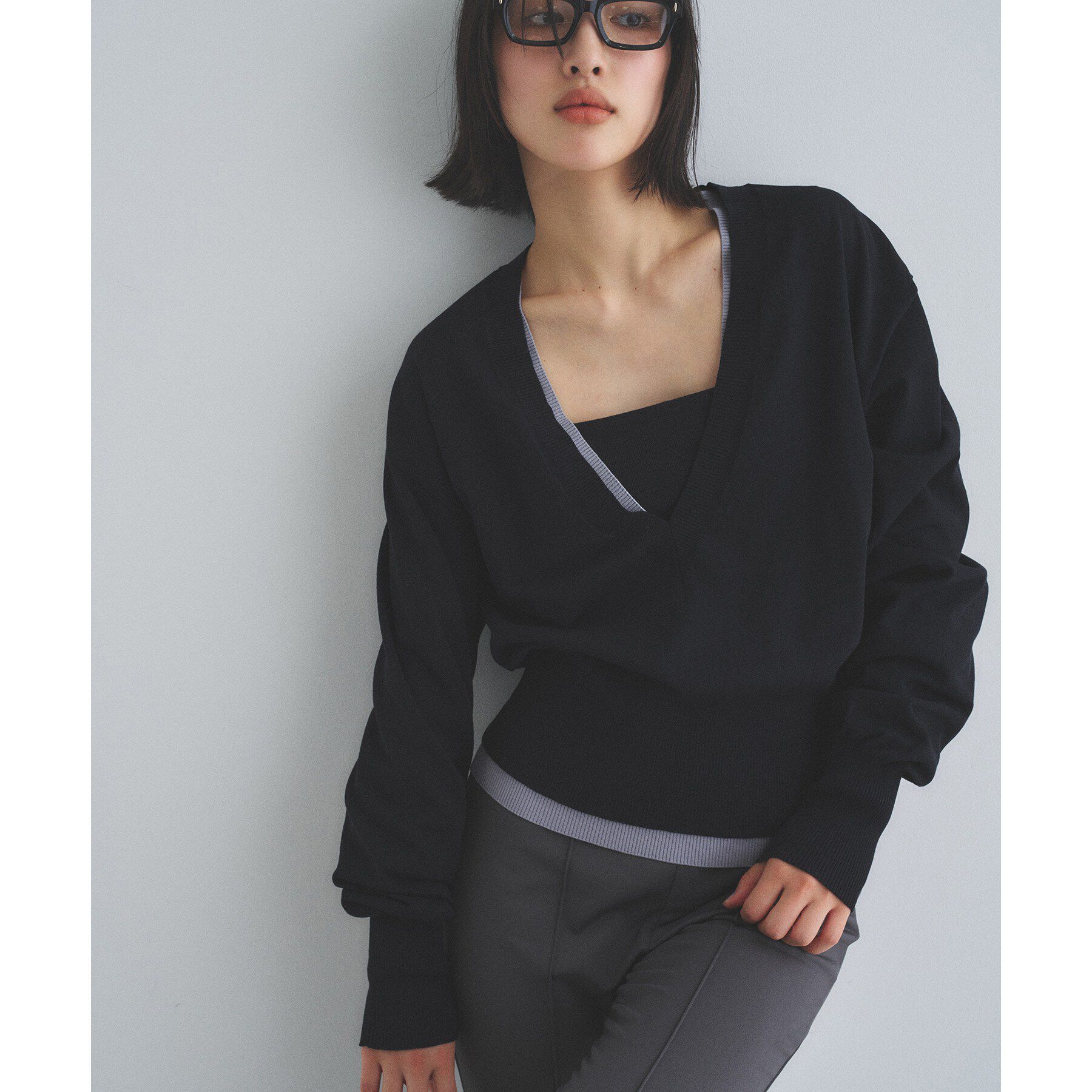 CODE A「V pullover knit」|ニット・セーター|ブラック(019)