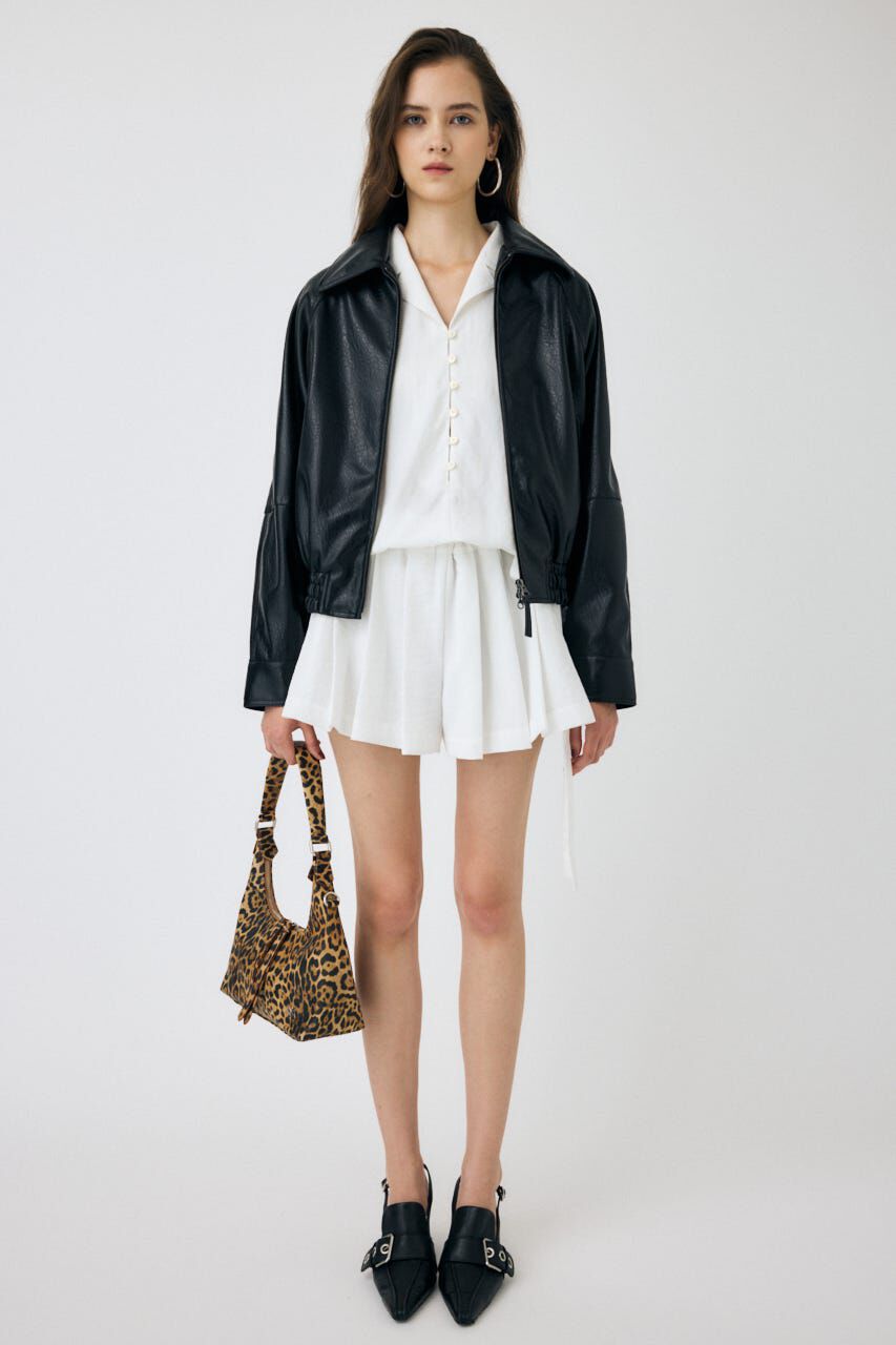MOUSSY「F/LEATHER GATHER ブルゾン」|ブルゾン・スタジャン|