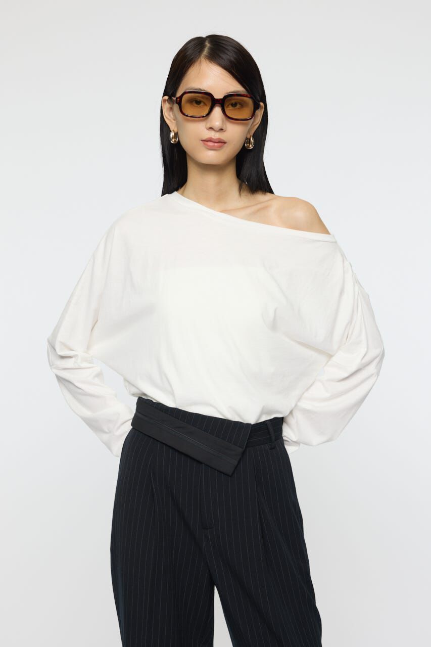 MOUSSY「OVER DYED ONE SHOULDER L/S TEE」|Tシャツ・カットソー|WHT