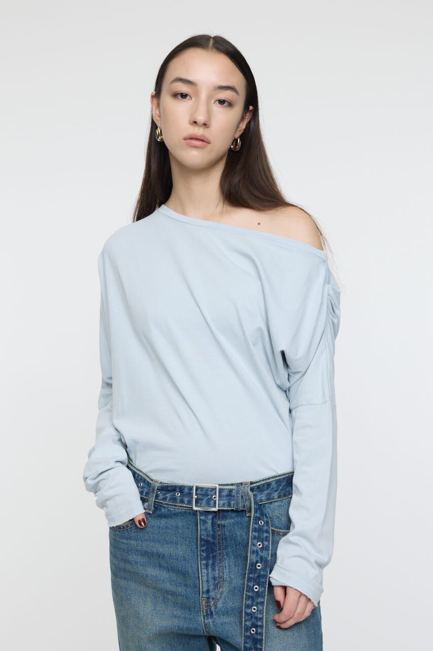 MOUSSY「OVER DYED ONE SHOULDER L/S TEE」|Tシャツ・カットソー|L/BLU1