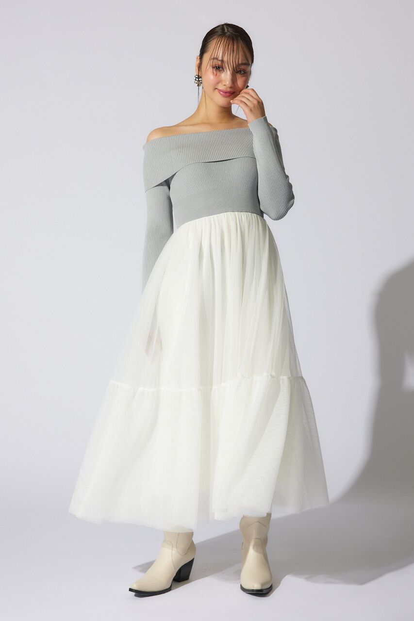 rienda「オフショルダーチュールドッキングワンピース」|ワンピース|