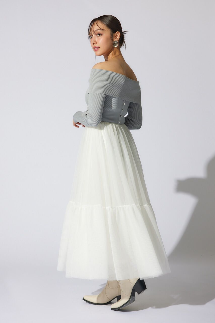 rienda「オフショルダーチュールドッキングワンピース」|ワンピース|