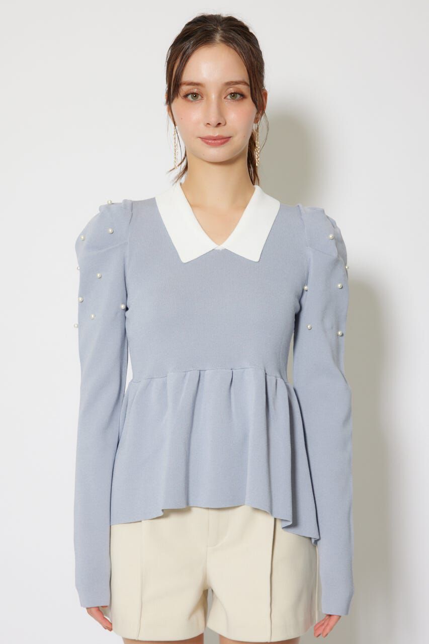 rienda「パール付きペプラムニットトップス」|ニット・セーター|