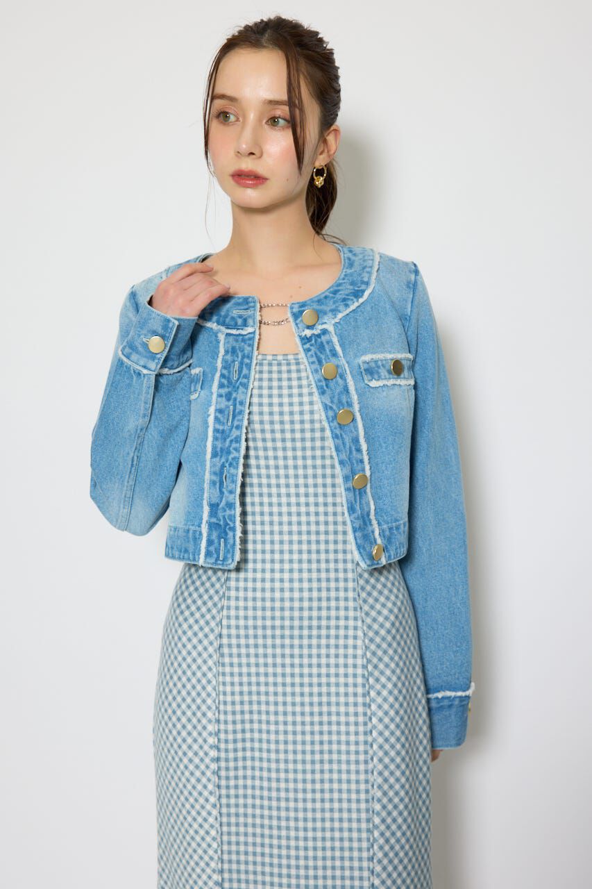 rienda「ノーカラーフリンジデニムジャケット」|デニムジャケット|