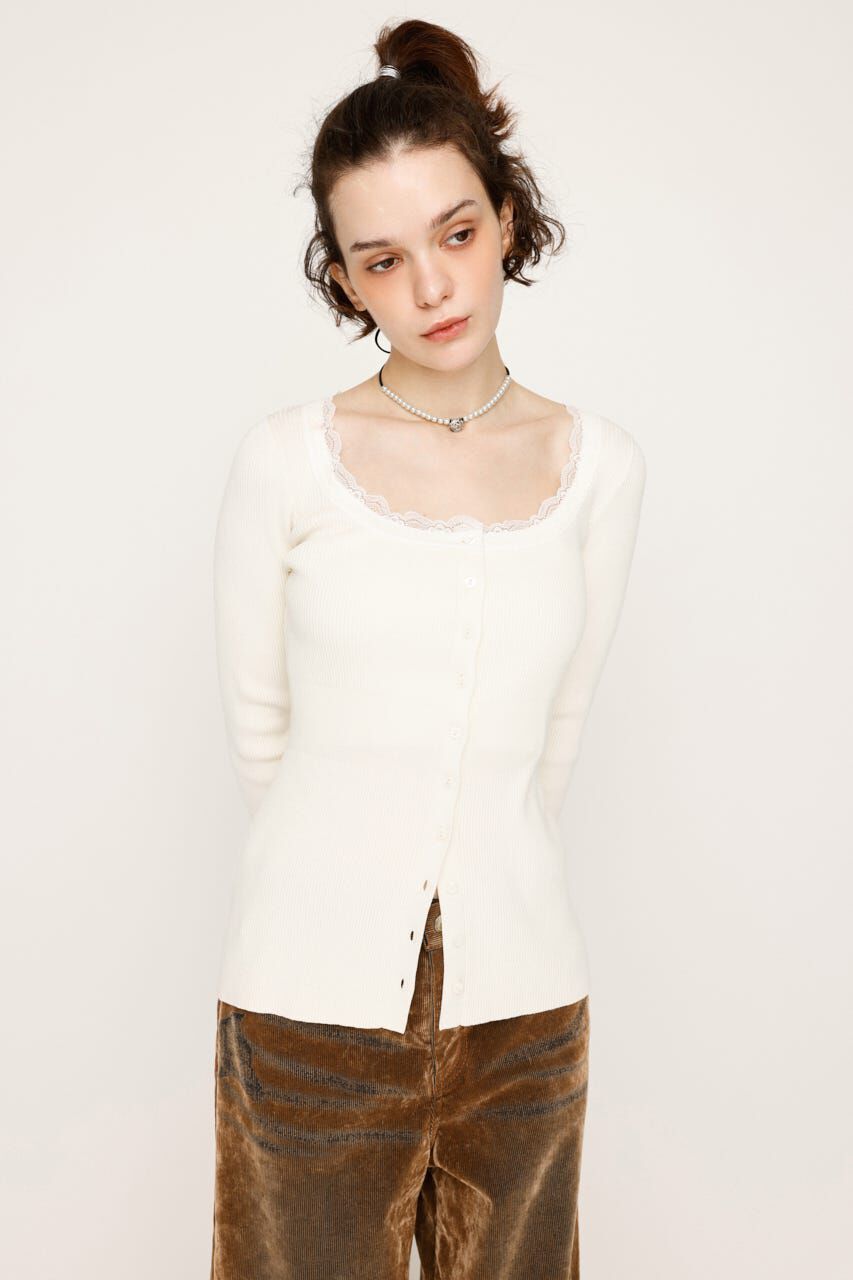 SLY「LACE DOCKING FRONT BUTTON トップス」|ニット・セーター|