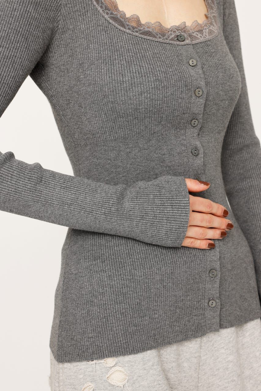 SLY「LACE DOCKING FRONT BUTTON トップス」|ニット・セーター|