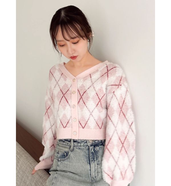 dazzlin「アーガイルオーバーニットトップス」|カーディガン|