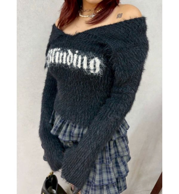 EVRIS「ラメロゴシャギーオフショルニットトップス」|ニット・セーター|