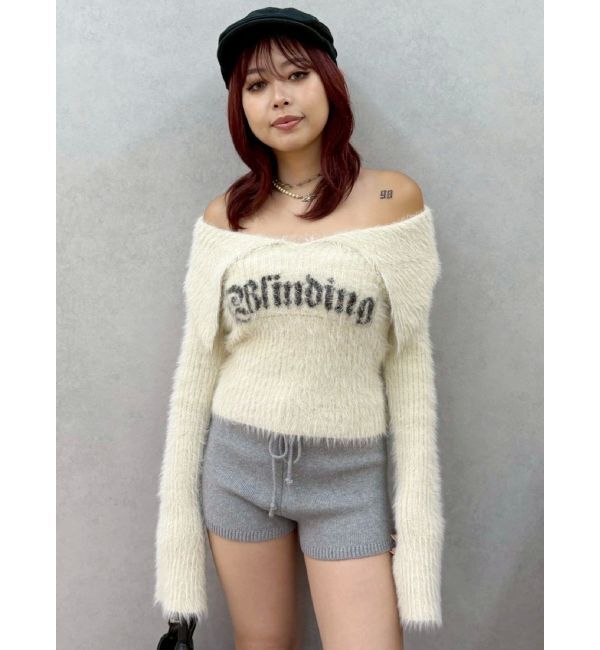 EVRIS「ラメロゴシャギーオフショルニットトップス」|ニット・セーター|