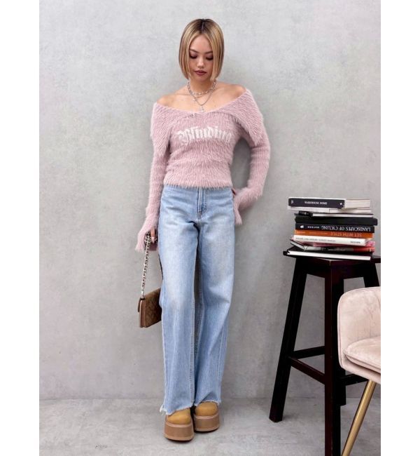 EVRIS「ラメロゴシャギーオフショルニットトップス」|ニット・セーター|