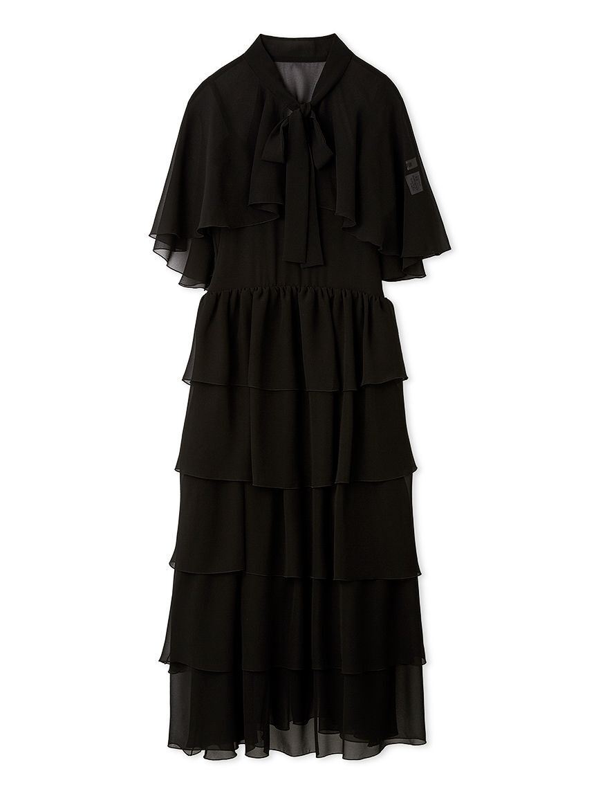 FURFUR「ケープセットティアードドレス」|ドレス|BLK