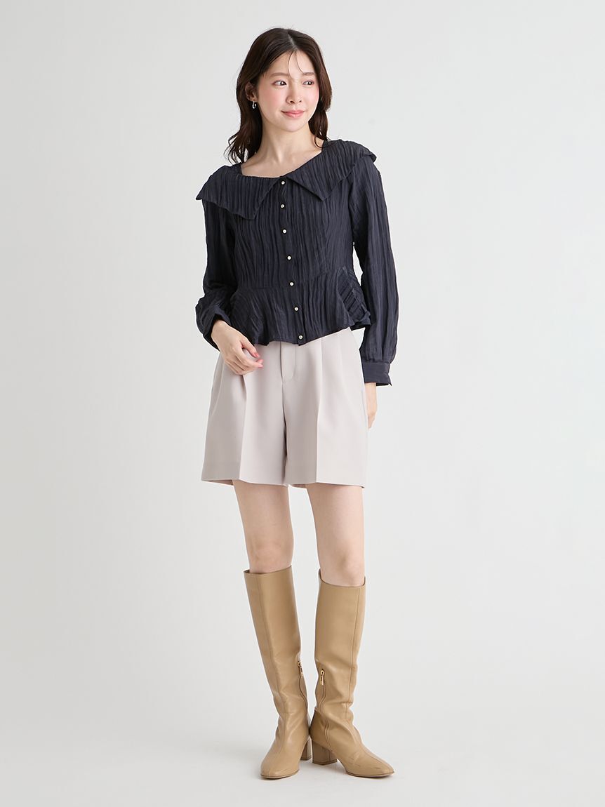 CELFORD「【洗える】ワイドカラーペプラムブラウス」|シャツ・ブラウス|