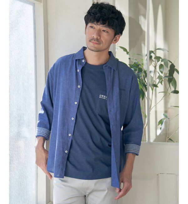 ikka「【雑誌MonoMax5月号掲載】【吸水速乾】7分袖イージーケアリネン無地シャツ」|シャツ・ブラウス|