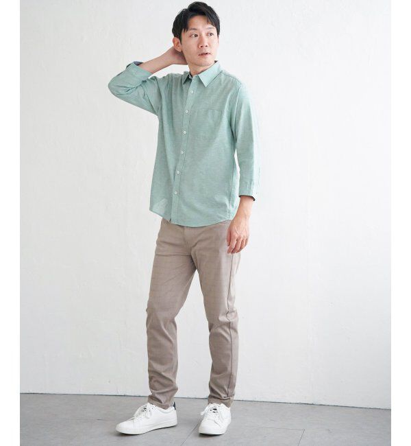 ikka「【雑誌MonoMax5月号掲載】【吸水速乾】7分袖イージーケアリネン無地シャツ」|シャツ・ブラウス|