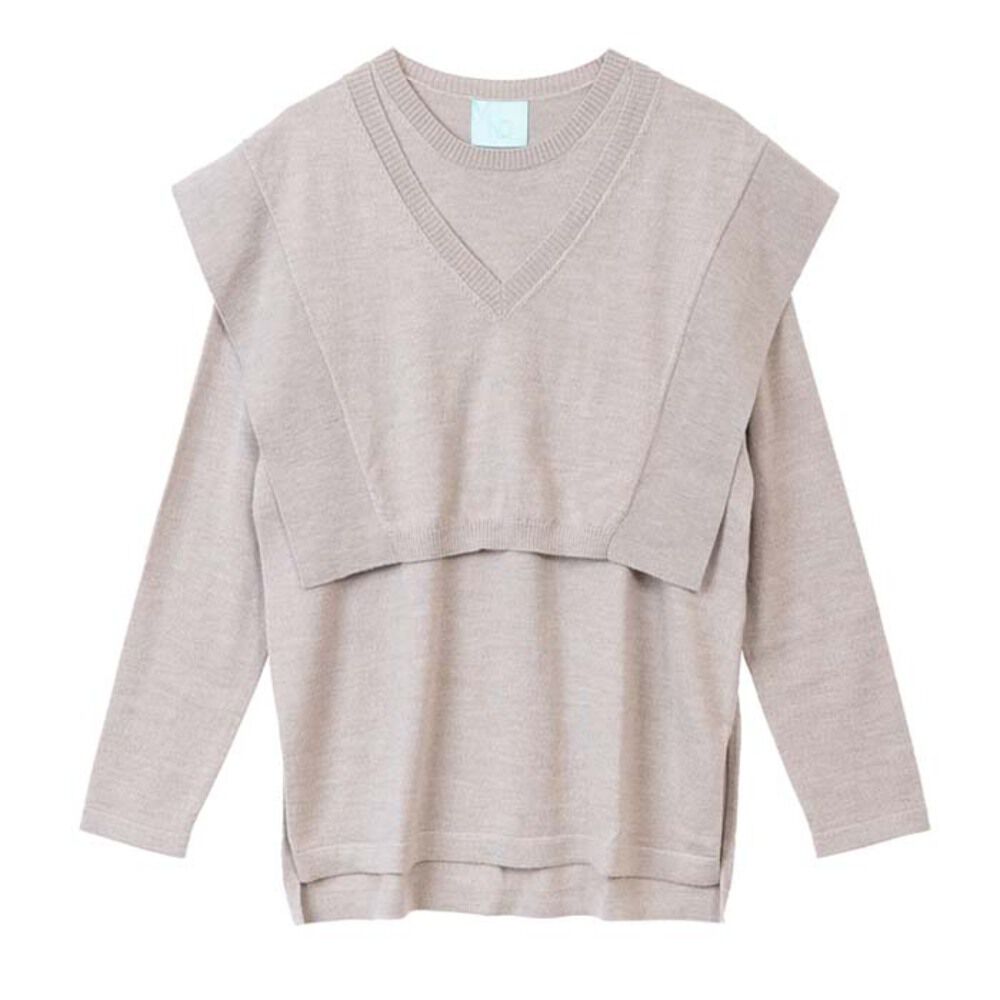 BACKYARD FAMILY「MIND マインド レイヤードニット 長袖 通販 レイヤード風 ニット プルオーバーニット」|ニット・セーター|ベージュ1