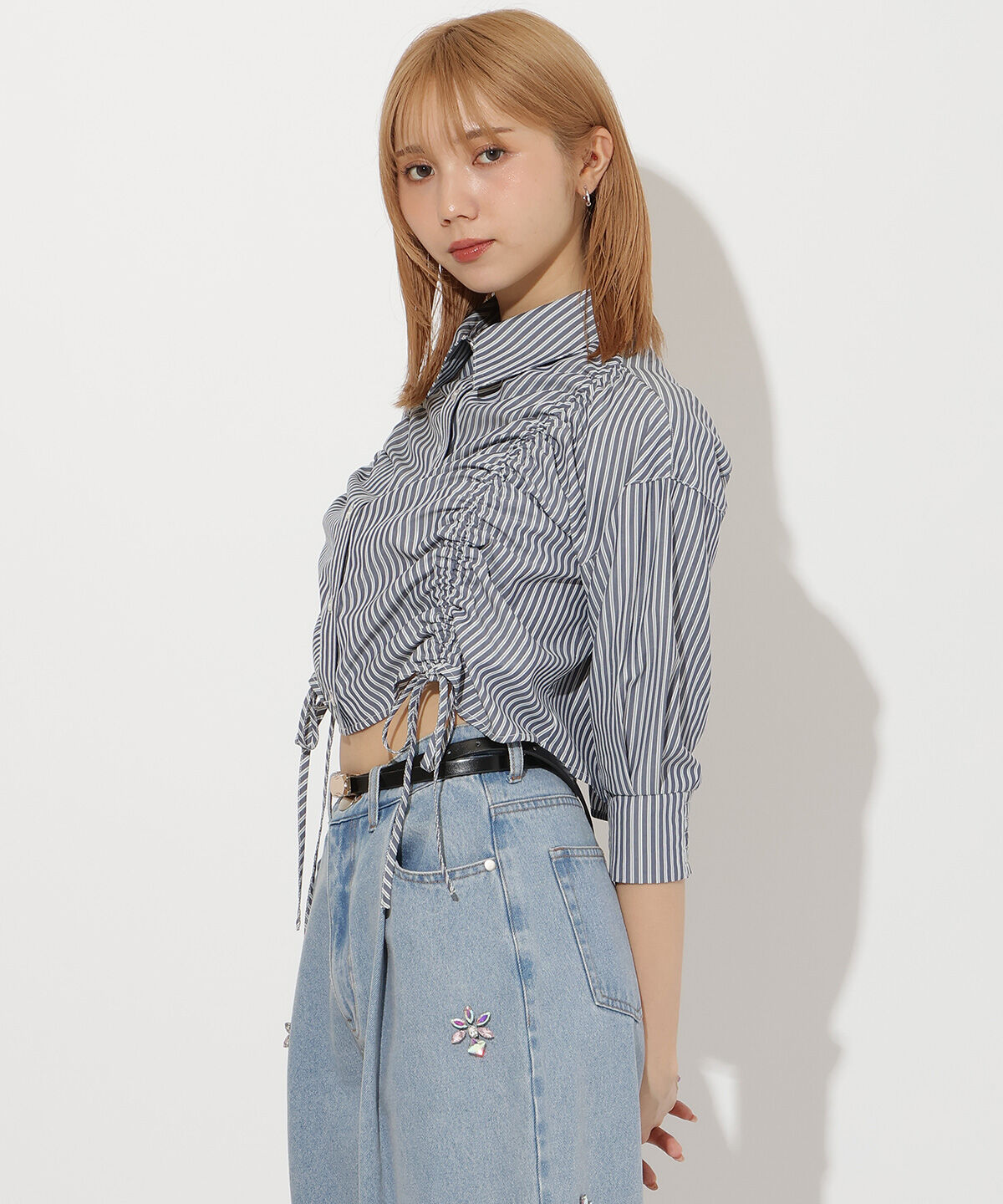 アンドクチュール「ストライプシャーリングブラウス」|シャツ・ブラウス|