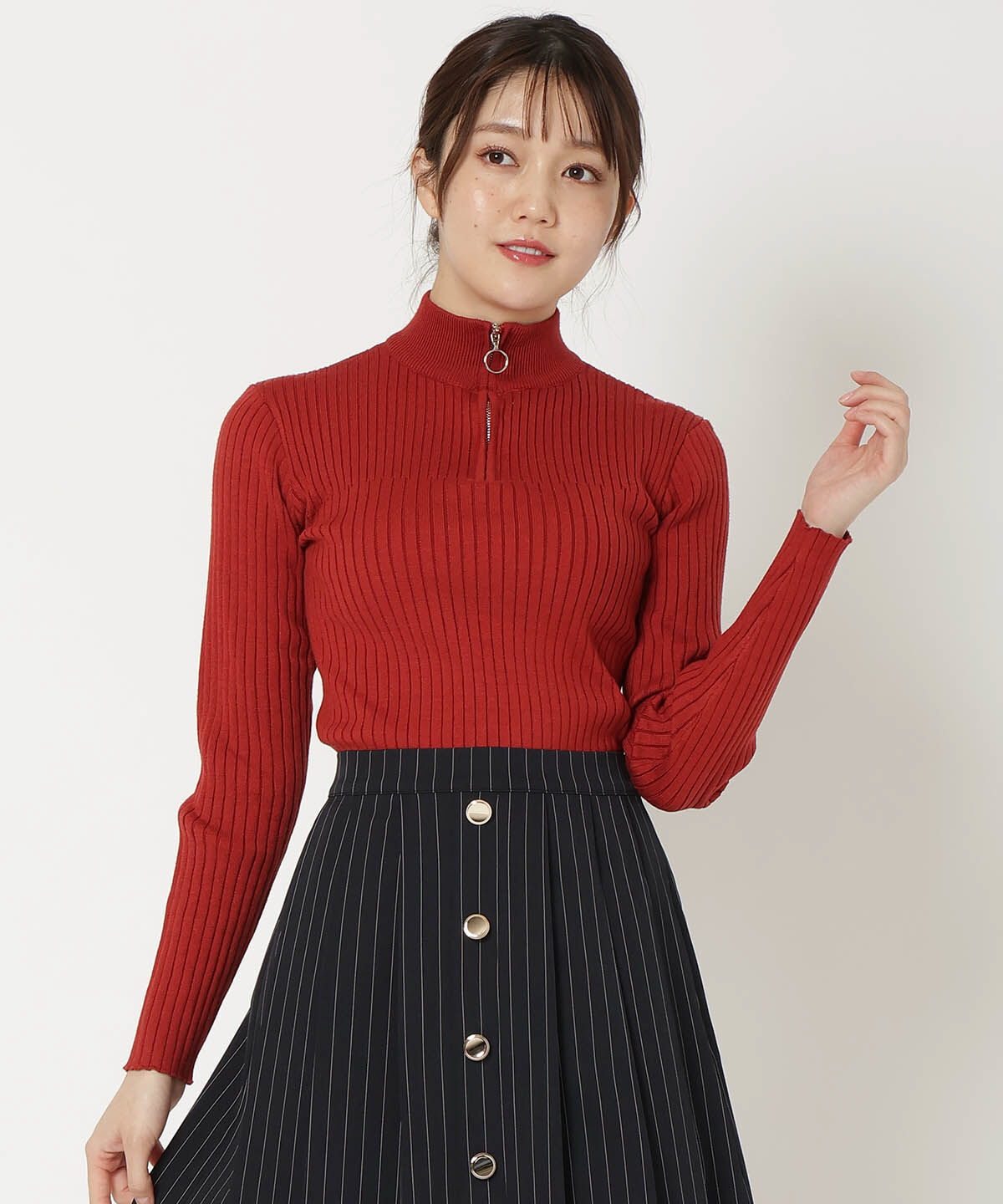 REDYAZEL「ジップアップニット」|ニット・セーター|レッド