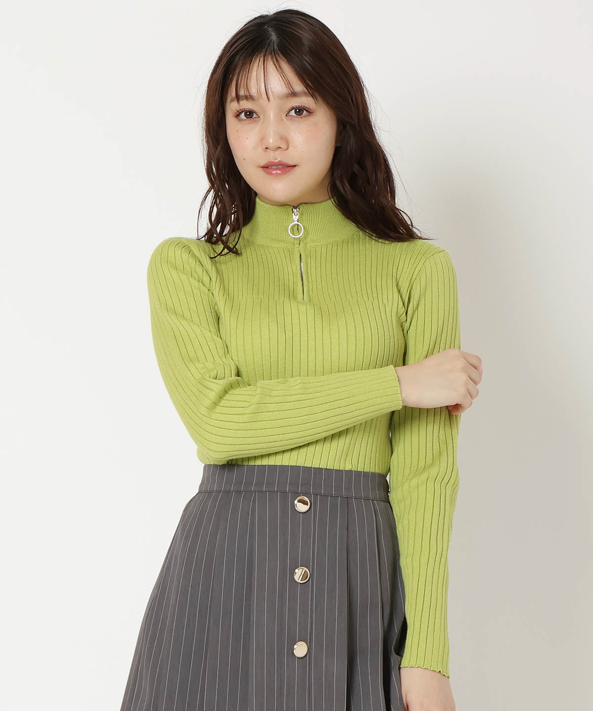 REDYAZEL「ジップアップニット」|ニット・セーター|グリーン