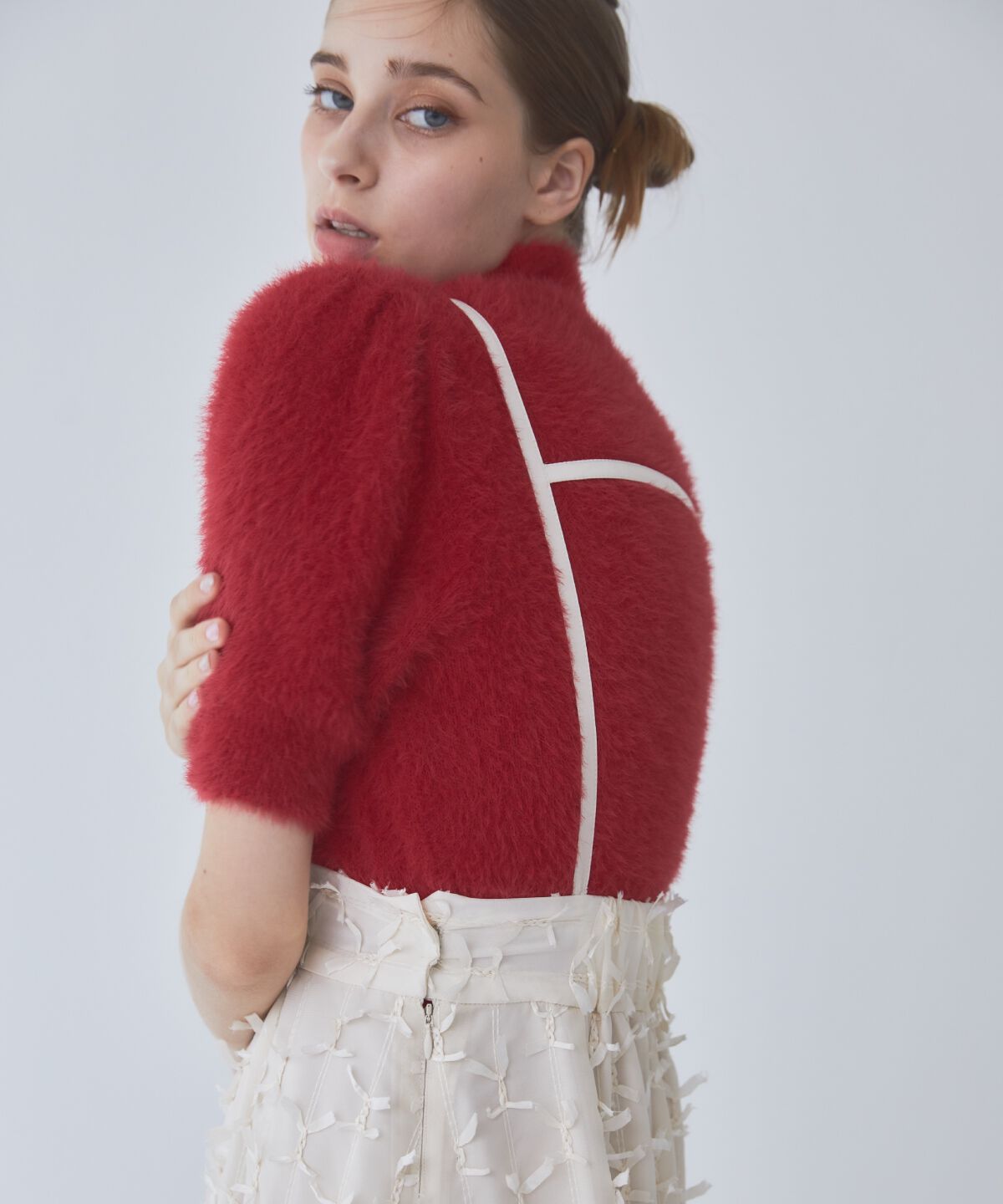 REDYAZEL「フェザーライク半袖ニットプルオーバー」|ニット・セーター|