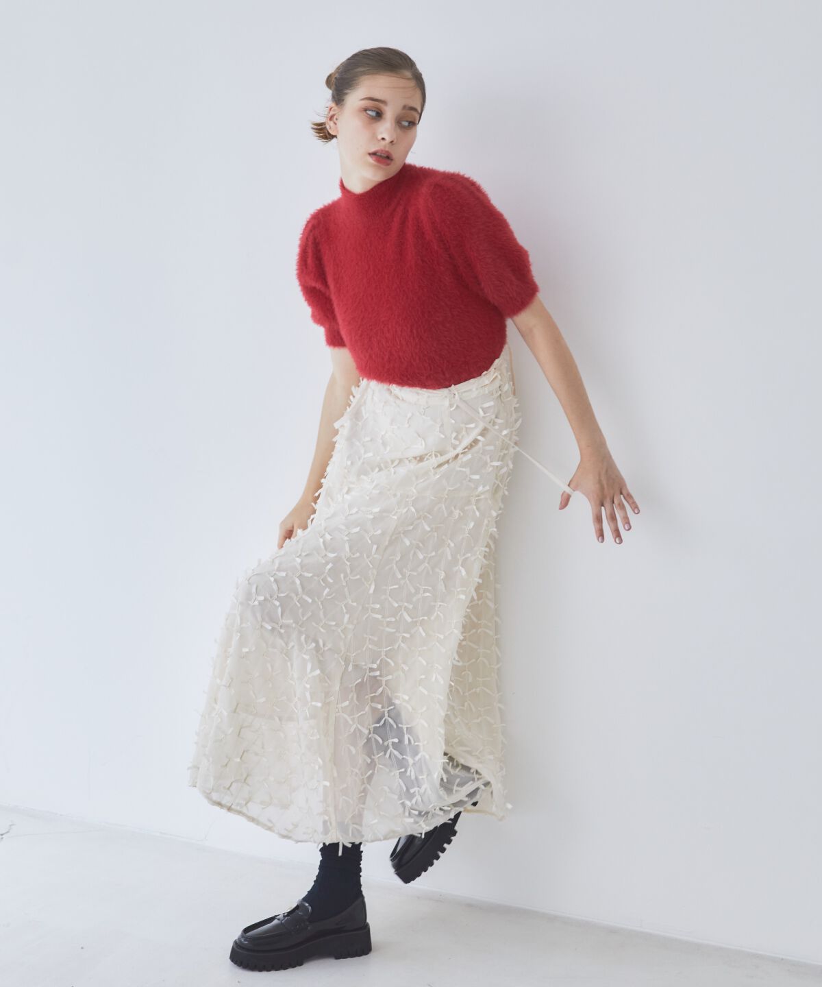 REDYAZEL「フェザーライク半袖ニットプルオーバー」|ニット・セーター|