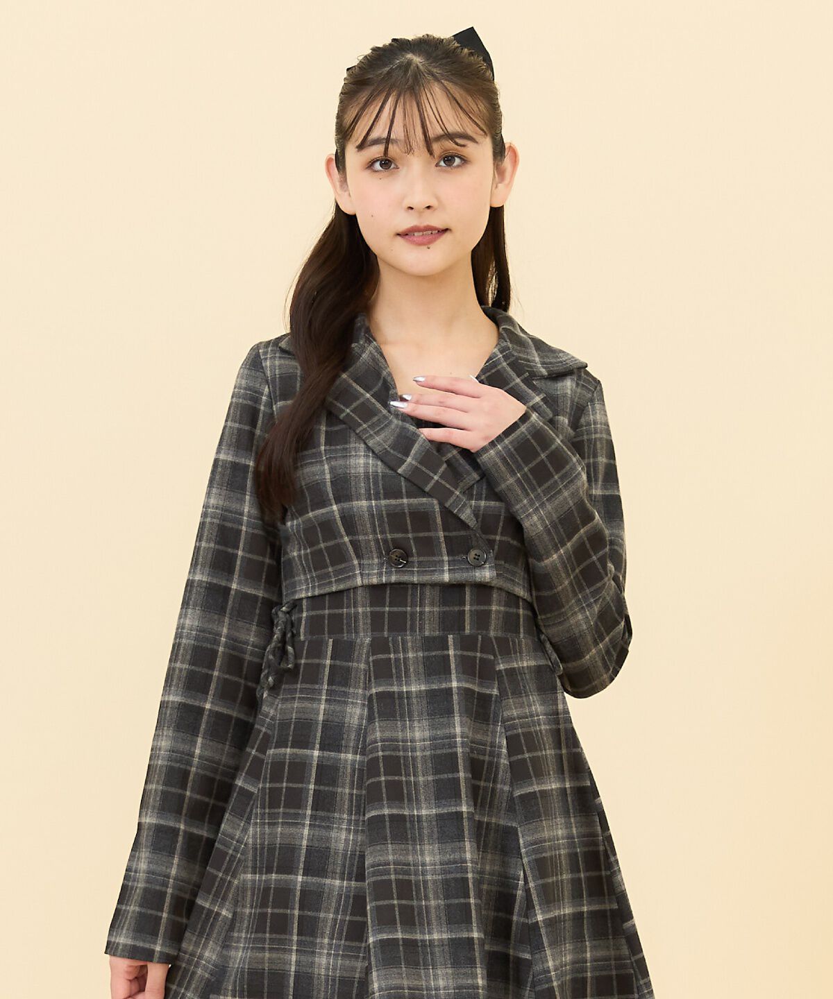 REDYAZEL「チェックショートダブルジャケット」|テーラードジャケット|グレー