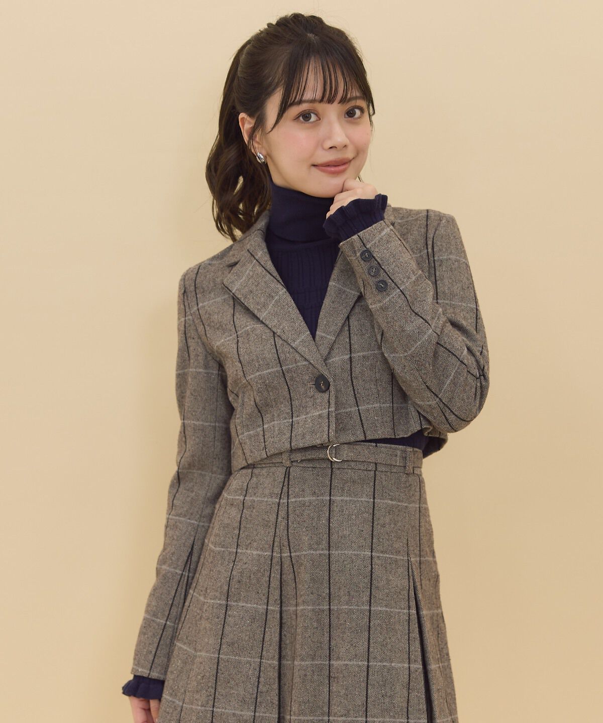 REDYAZEL「ヘリンボーンチェックテーラーショートジャケット」|テーラードジャケット|