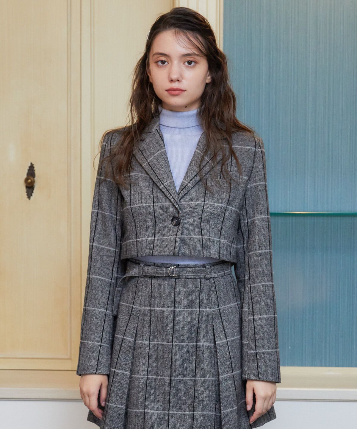 REDYAZEL「ヘリンボーンチェックテーラーショートジャケット」|テーラードジャケット|