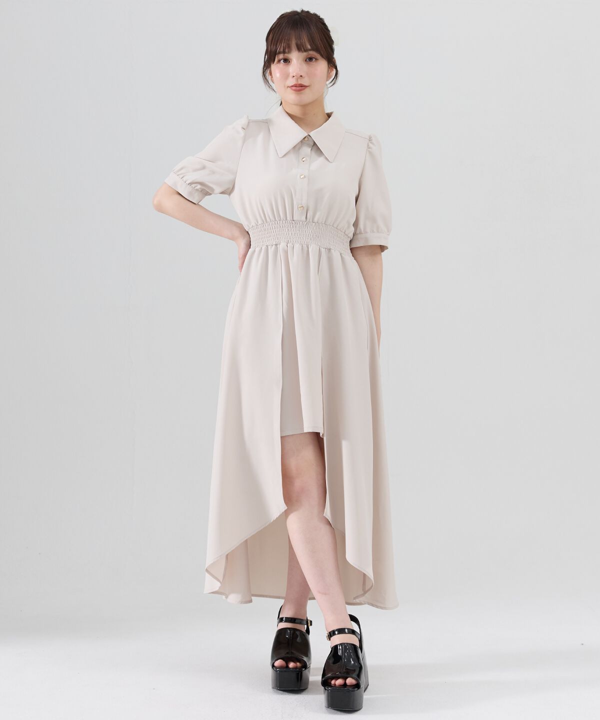 REDYAZEL「ウエストシャーリングシャツワンピース」|ワンピース|