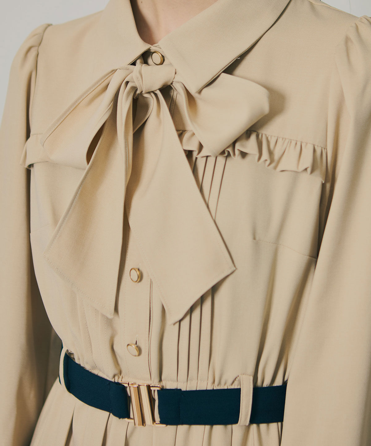 REDYAZEL「プリーツボウタイシャツロングワンピース」|ワンピース|