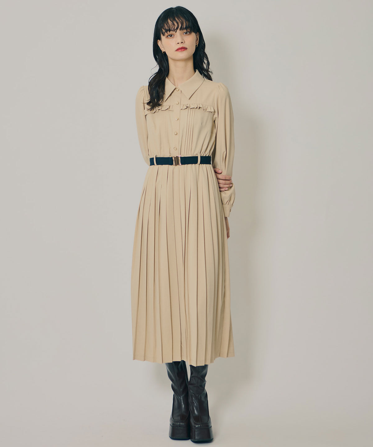 REDYAZEL「プリーツボウタイシャツロングワンピース」|ワンピース|