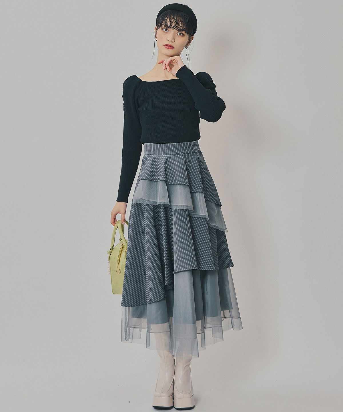 REDYAZEL「シアーMIXティアードスカート」|フレア|