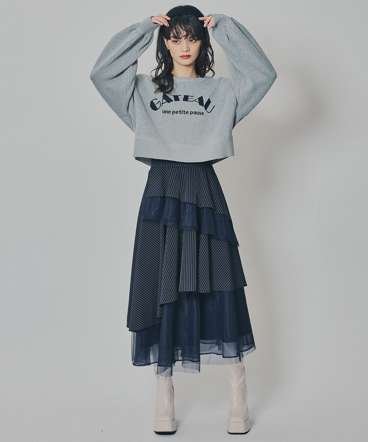 REDYAZEL「シアーMIXティアードスカート」|フレア|