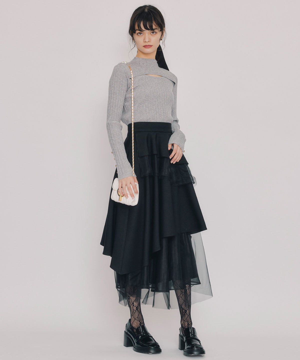 REDYAZEL「シアーMIXティアードスカート」|フレア|