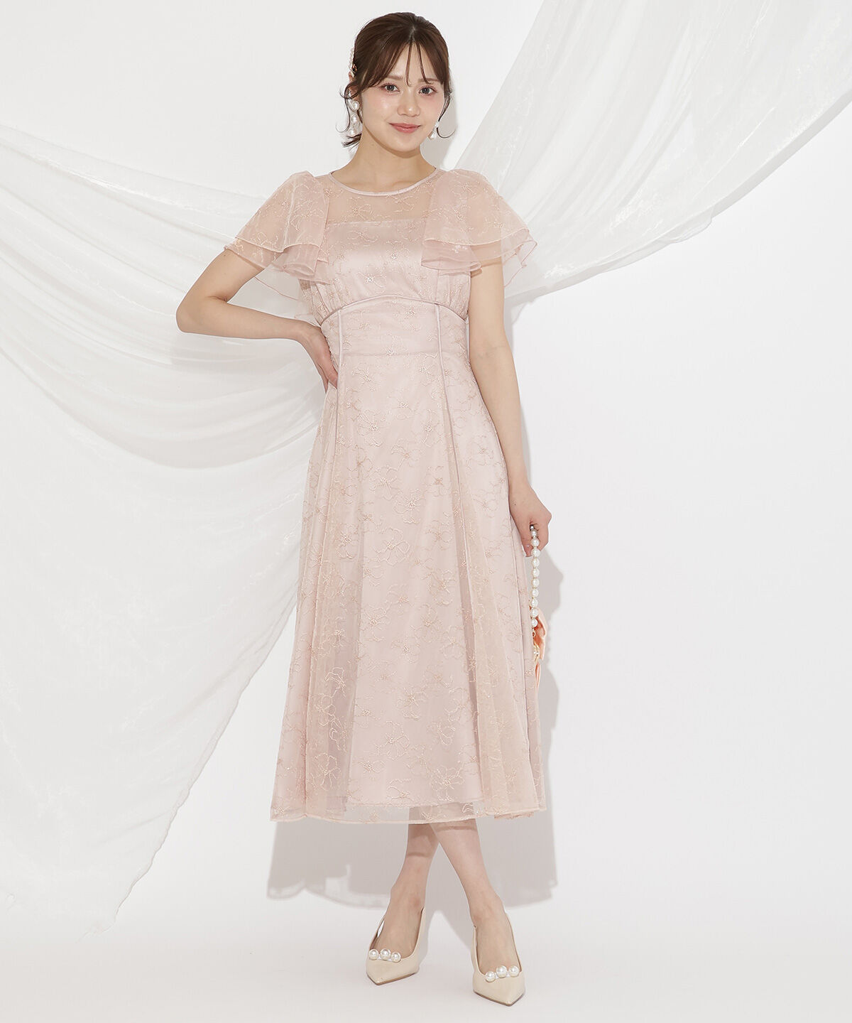 WILLSELECTION「ラッフルスリーブレースドレス」|ドレス|