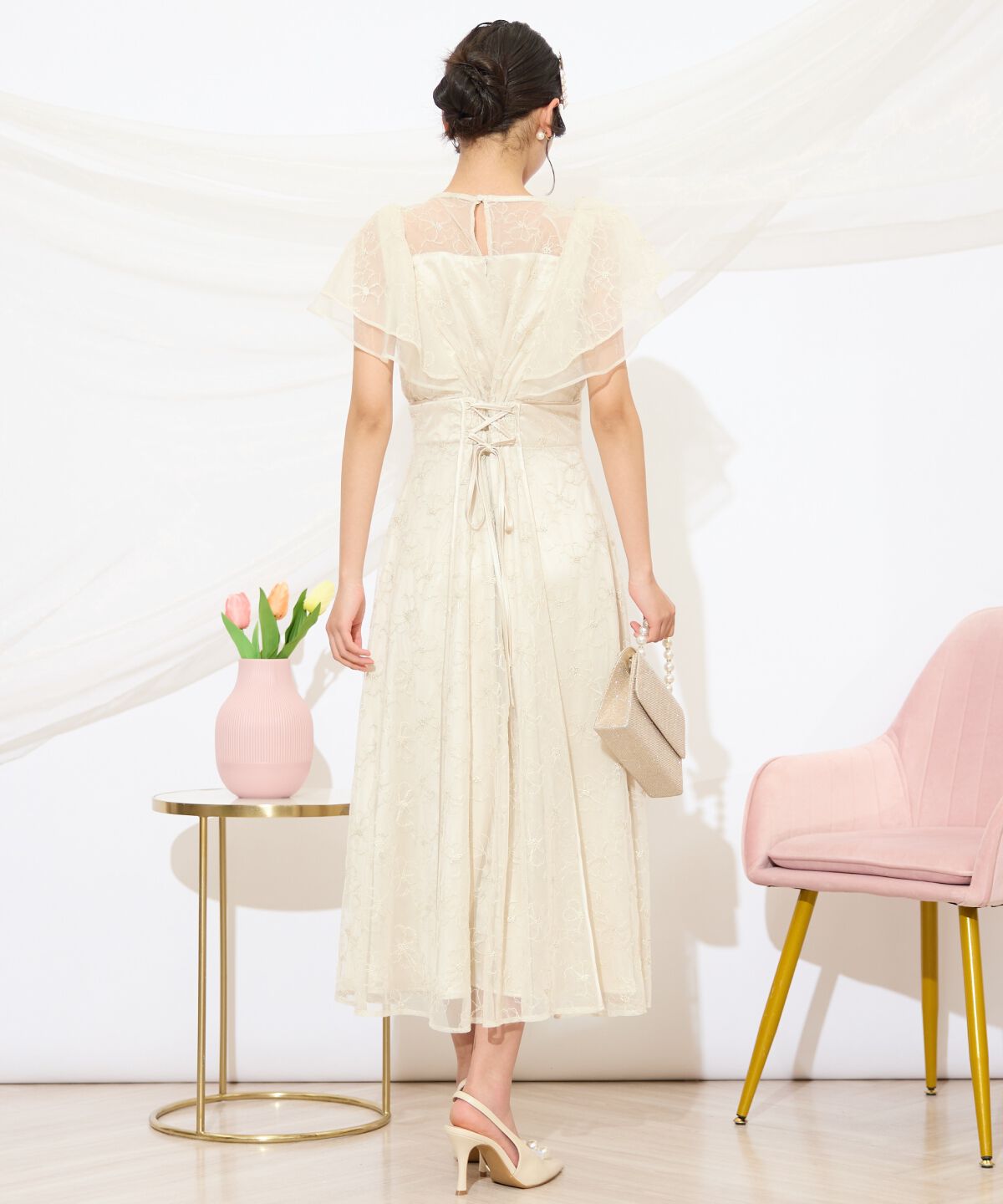 WILLSELECTION「ラッフルスリーブレースドレス」|ドレス|