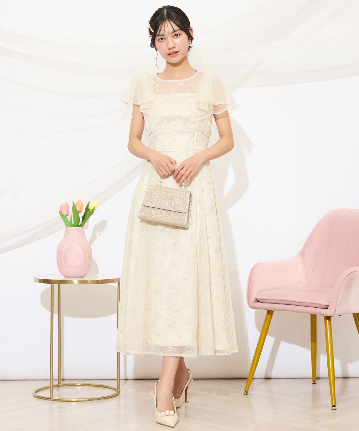 WILLSELECTION「ラッフルスリーブレースドレス」|ドレス|