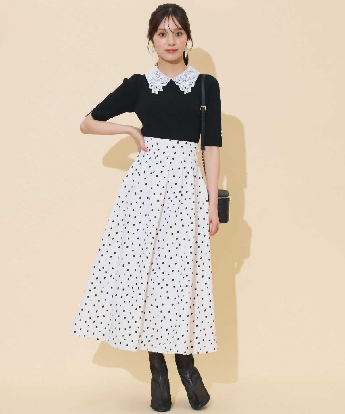 WILLSELECTION「ダルメシアンプリントボリュームタックスカート」|フレア|