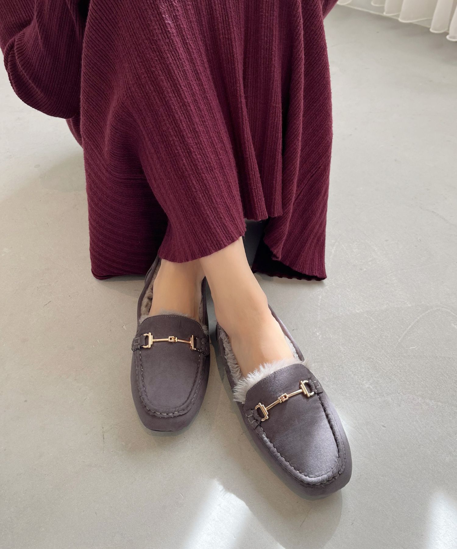 WA Oriental TRaffic「 ビット モチーフ付き ファー モカシン /52318 ムートン 防寒」|モカシン|