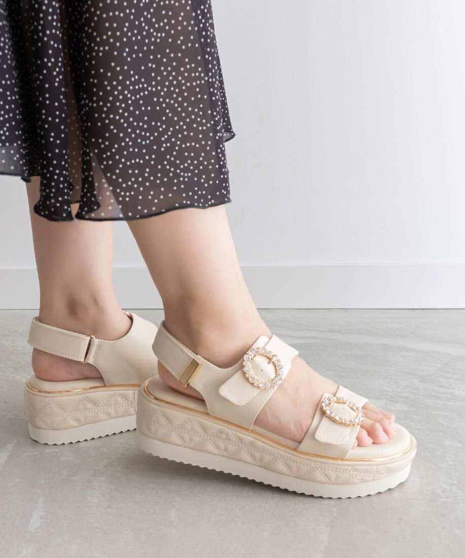  「ビジュー&times;キルティング スポーツサンダル」|サンダル|