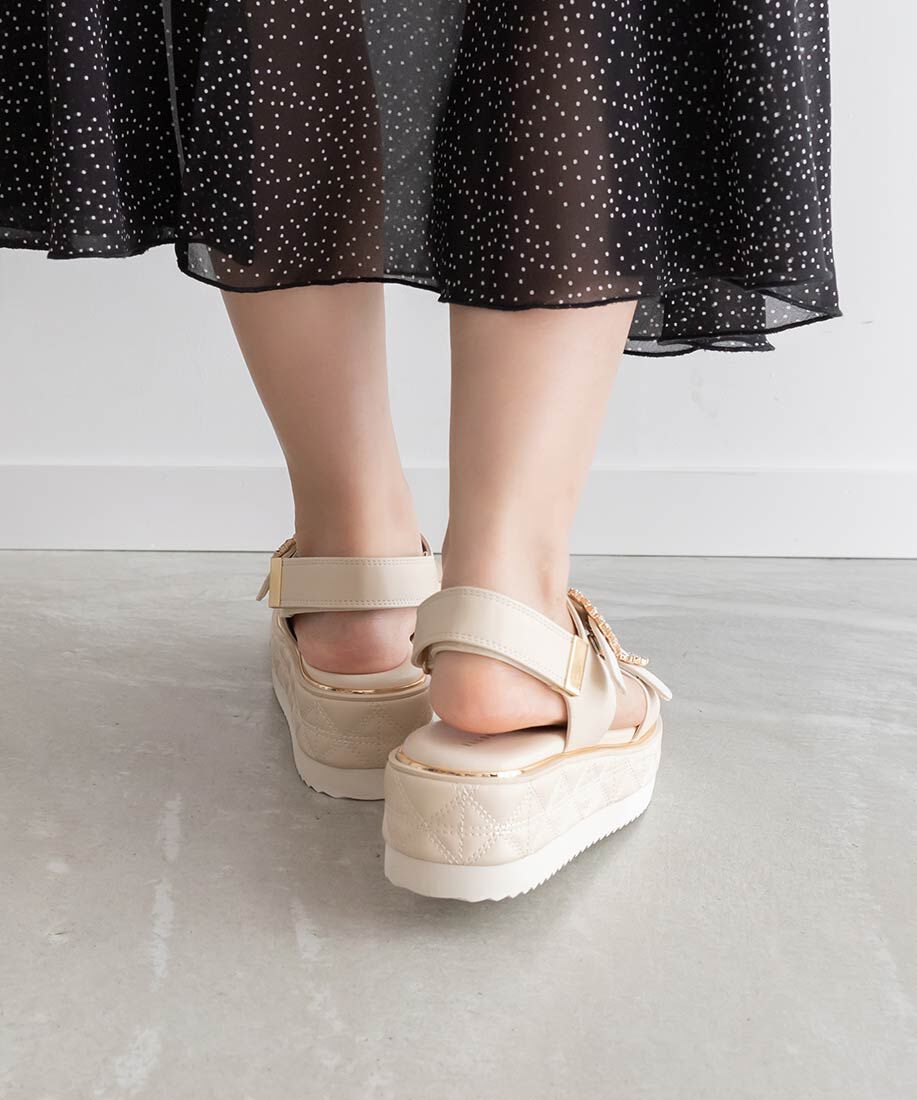  「ビジュー&times;キルティング スポーツサンダル」|サンダル|