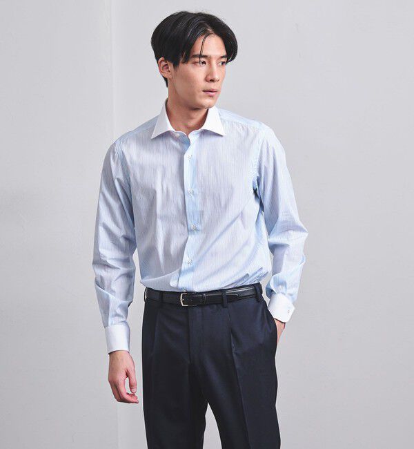 UNITED ARROWS「ALBINI オルタネイトストライプ セミワイドカラー クレリックシャツ」|シャツ・ブラウス|