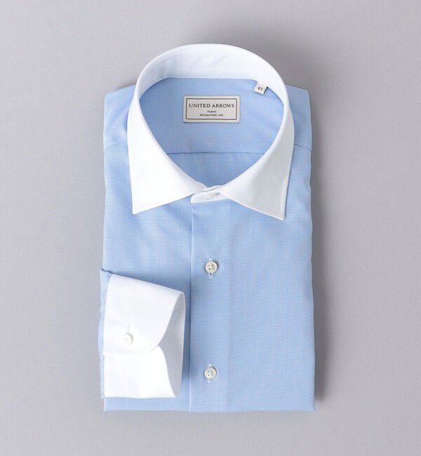 UNITED ARROWS「イージーケア AG マイクロチェック セミワイド クレリックカラーシャツ -抗菌防臭-」|シャツ・ブラウス|LT.BLUE
