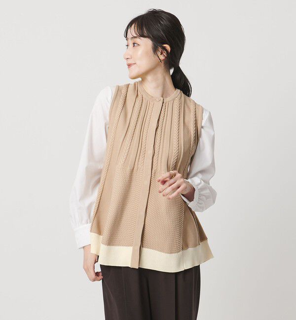 UNITED ARROWS「ケーブル ペプラム ノースリーブ ニット ベスト ‐ウォッシャブル‐」|ベスト・ジレ|BEIGE