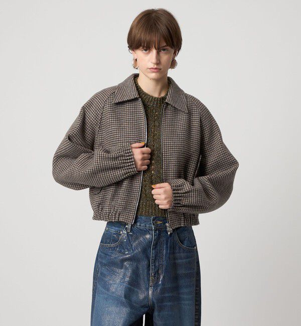 ASTRAET「＜ASTRAET＞ハウンドトゥース ステンカラー ジップブルゾン」|ブルゾン・スタジャン|