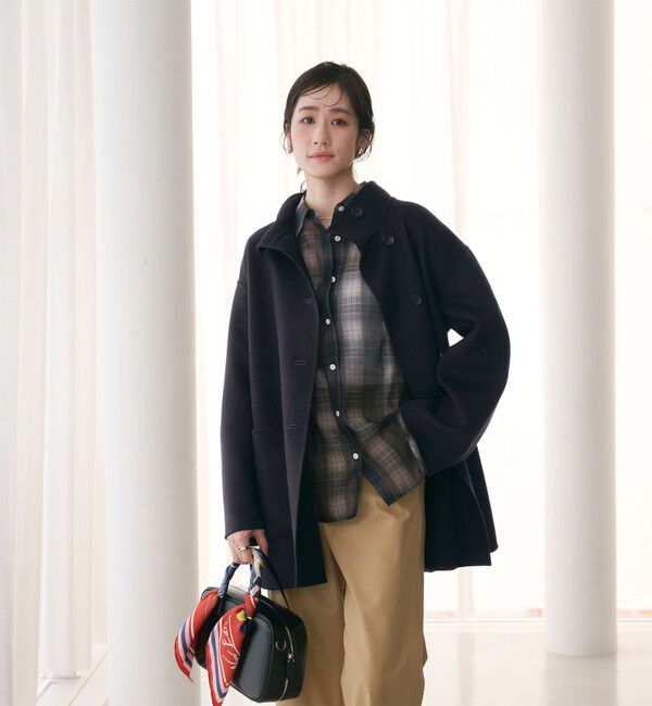 UNITED ARROWS「バイカラー リバー Aライン コート」|その他|NAVY