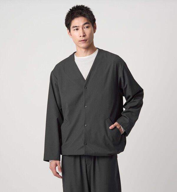 UNITED ARROWS green label relaxing「FREELITCH ノーカラー カーディガン -ストレッチ-」|カーディガン|DK.GRAY